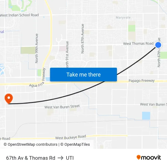 67th Av & Thomas Rd to UTI map