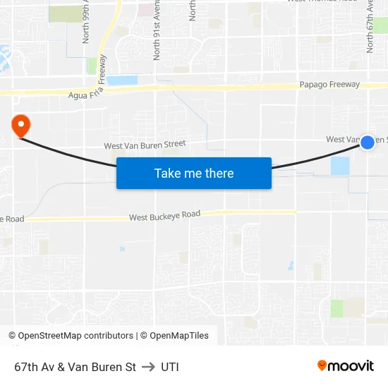 67th Av & Van Buren St to UTI map