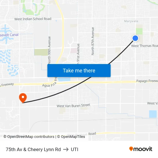 75th Av & Cheery Lynn Rd to UTI map