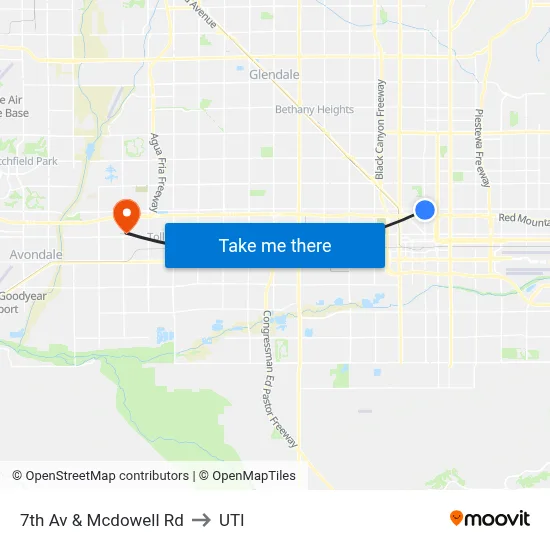 7th Av & Mcdowell Rd to UTI map