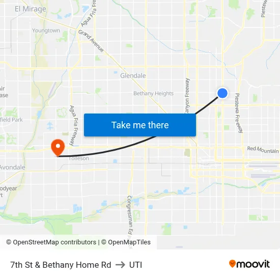 7th St & Bethany Home Rd to UTI map