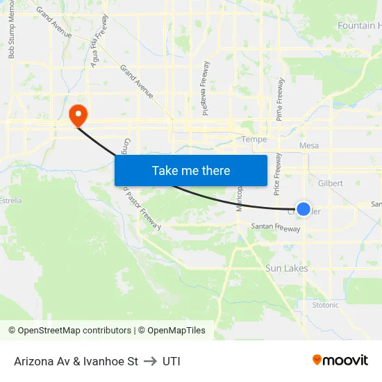 Arizona Av & Ivanhoe St to UTI map