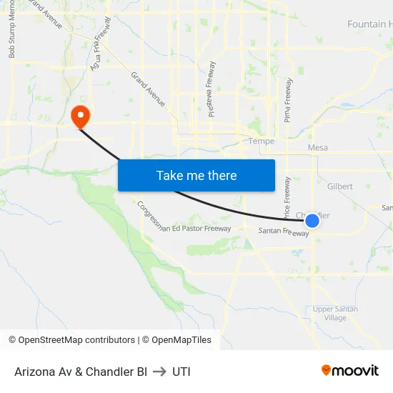 Arizona Av & Chandler Bl to UTI map