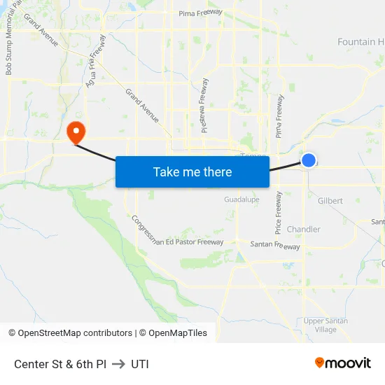 Center St & 6th Pl to UTI map