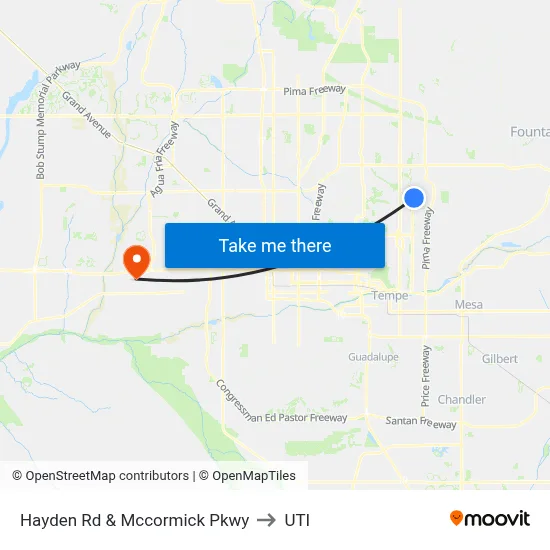 Hayden Rd & Mccormick Pkwy to UTI map