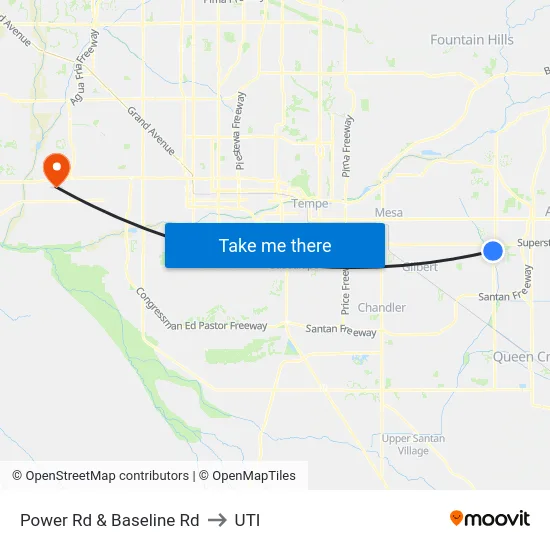 Power Rd & Baseline Rd to UTI map