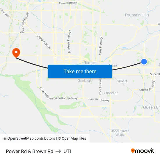 Power Rd & Brown Rd to UTI map