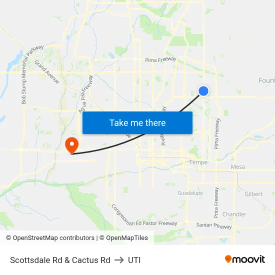Scottsdale Rd & Cactus Rd to UTI map