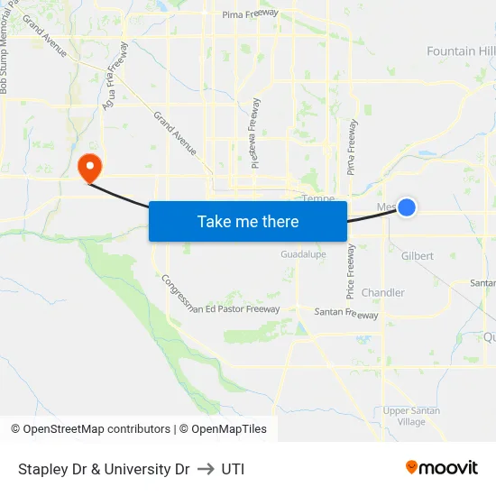 Stapley Dr & University Dr to UTI map