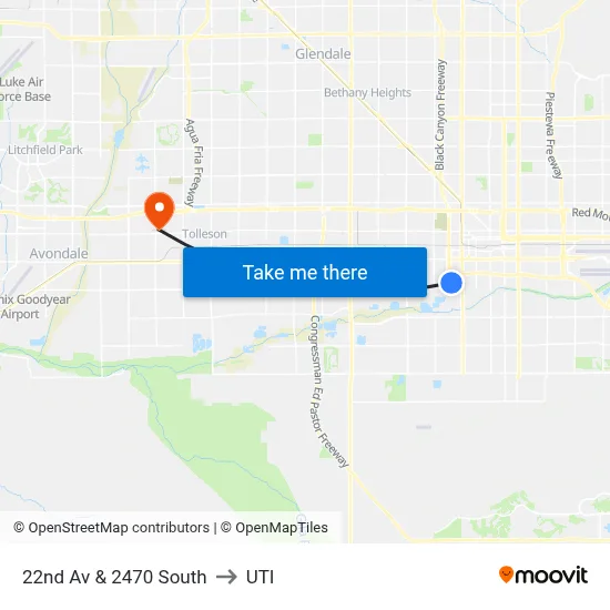 22nd Av & 2470 South to UTI map