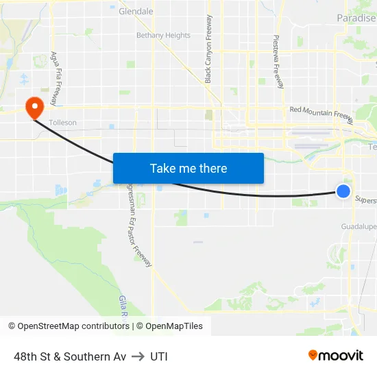 48th St & Southern Av to UTI map
