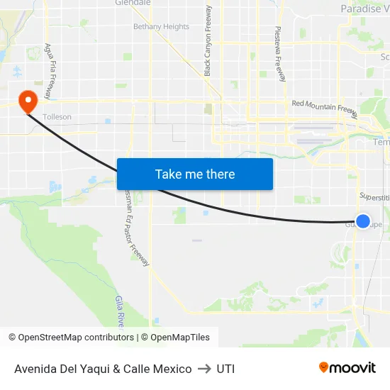 Avenida Del Yaqui & Calle Mexico to UTI map