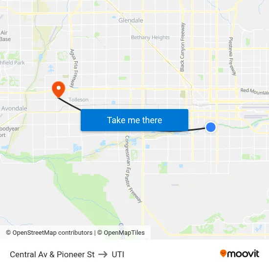 Central Av & Pioneer St to UTI map