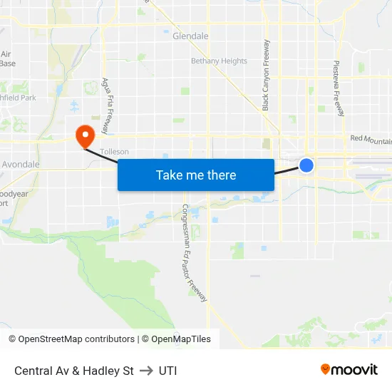 Central Av & Hadley St to UTI map