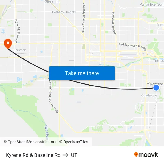 Kyrene Rd & Baseline Rd to UTI map