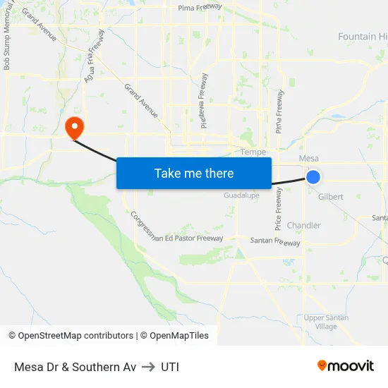 Mesa Dr & Southern Av to UTI map