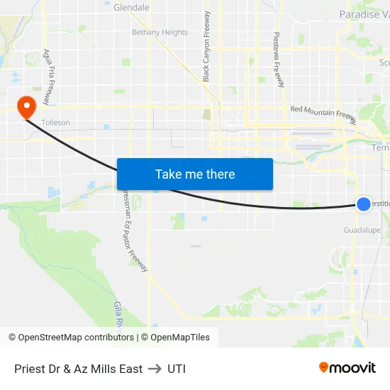 Priest Dr & Az Mills East to UTI map