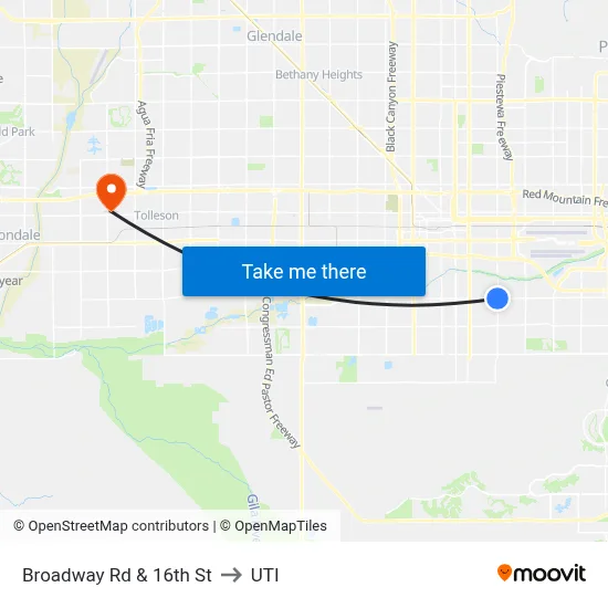 Broadway Rd & 16th St to UTI map