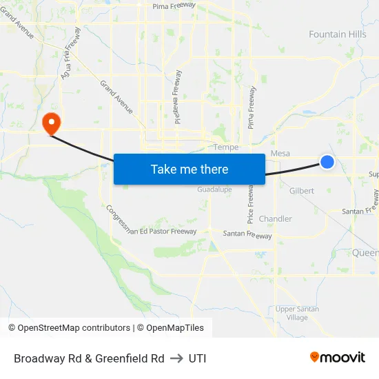 Broadway Rd & Greenfield Rd to UTI map