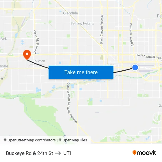 Buckeye Rd & 24th St to UTI map