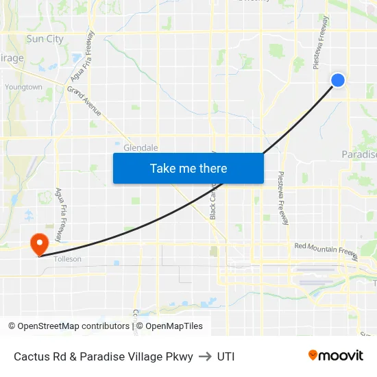 Cactus Rd & Paradise Village Pkwy to UTI map