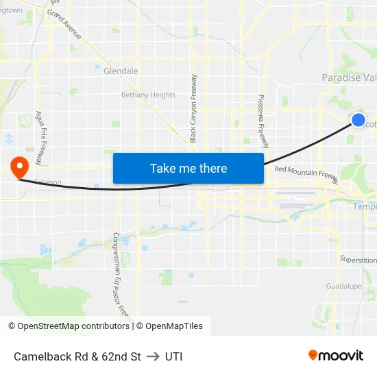 Camelback Rd & 62nd St to UTI map