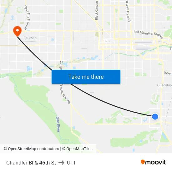 Chandler Bl & 46th St to UTI map