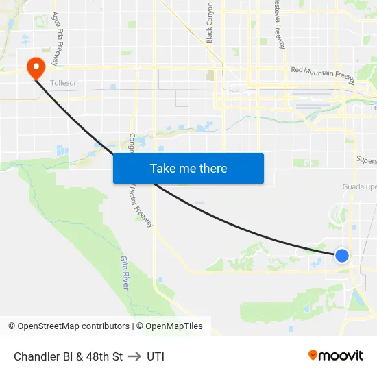 Chandler Bl & 48th St to UTI map