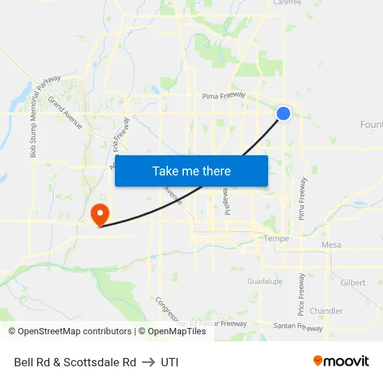 Bell Rd & Scottsdale Rd to UTI map