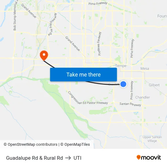 Guadalupe Rd & Rural Rd to UTI map