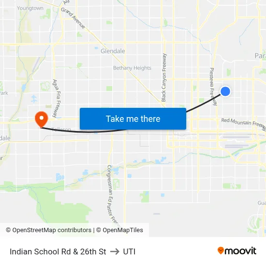 Indian School Rd & 26th St to UTI map