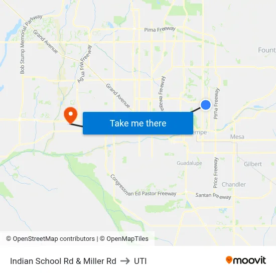 Indian School Rd & Miller Rd to UTI map