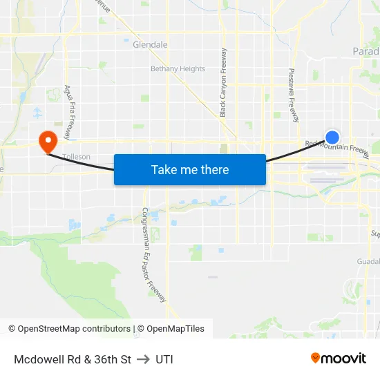 Mcdowell Rd & 36th St to UTI map