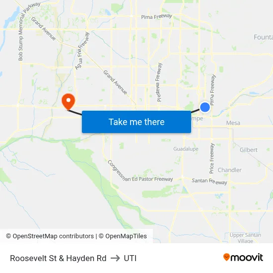 Roosevelt St & Hayden Rd to UTI map