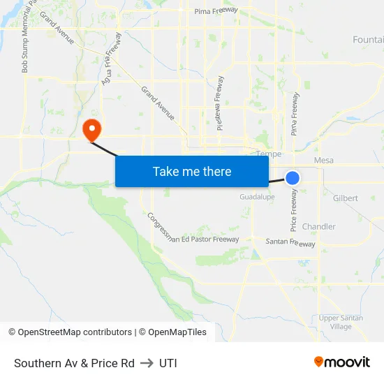 Southern Av & Price Rd to UTI map