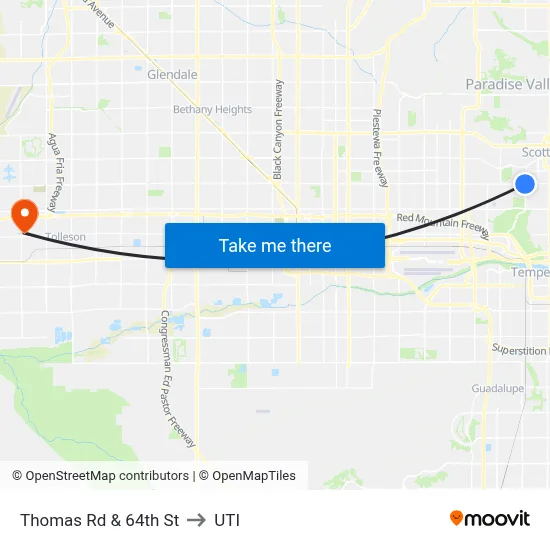Thomas Rd & 64th St to UTI map