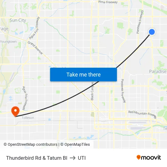 Thunderbird Rd & Tatum Bl to UTI map