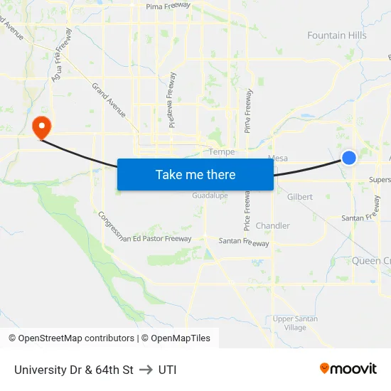 University Dr & 64th St to UTI map