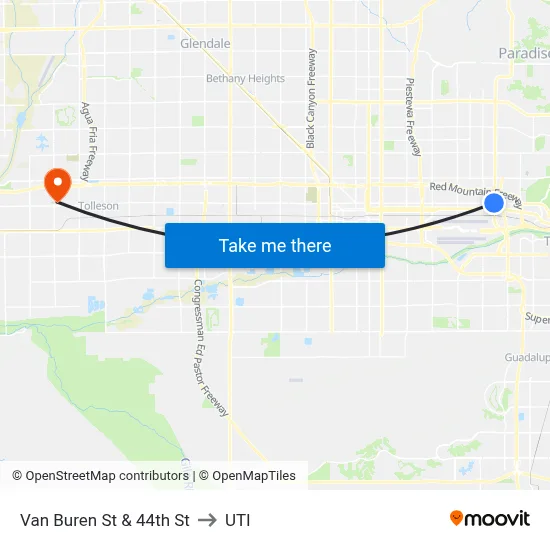 Van Buren St & 44th St to UTI map