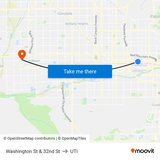 Washington St & 32nd St to UTI map