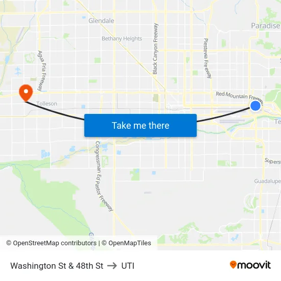 Washington St & 48th St to UTI map