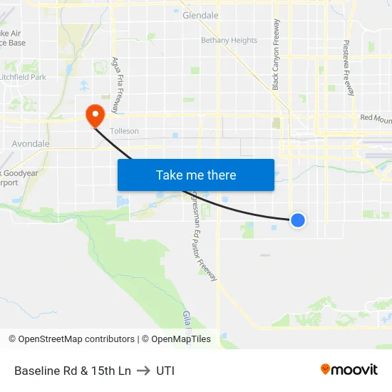 Baseline Rd & 15th Ln to UTI map