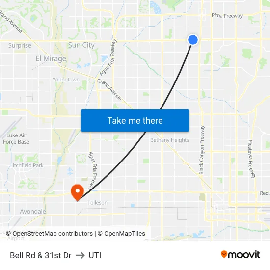 Bell Rd & 31st Dr to UTI map