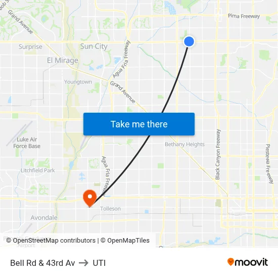 Bell Rd & 43rd Av to UTI map