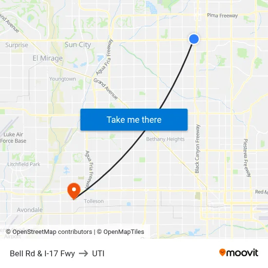 Bell Rd & I-17 Fwy to UTI map