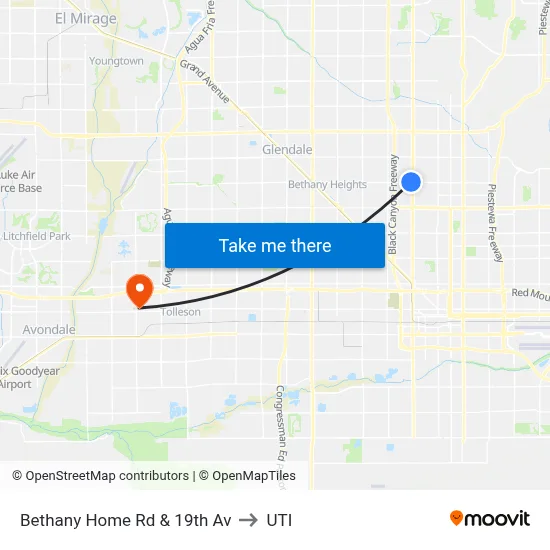 Bethany Home Rd & 19th Av to UTI map