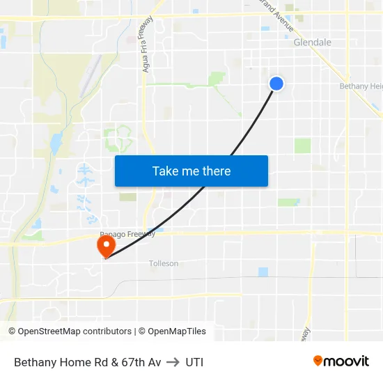 Bethany Home Rd & 67th Av to UTI map