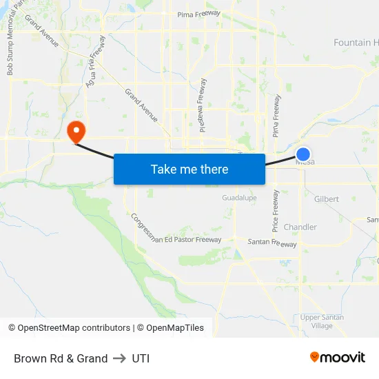 Brown Rd & Grand to UTI map