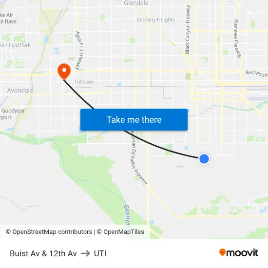 Buist Av & 12th Av to UTI map