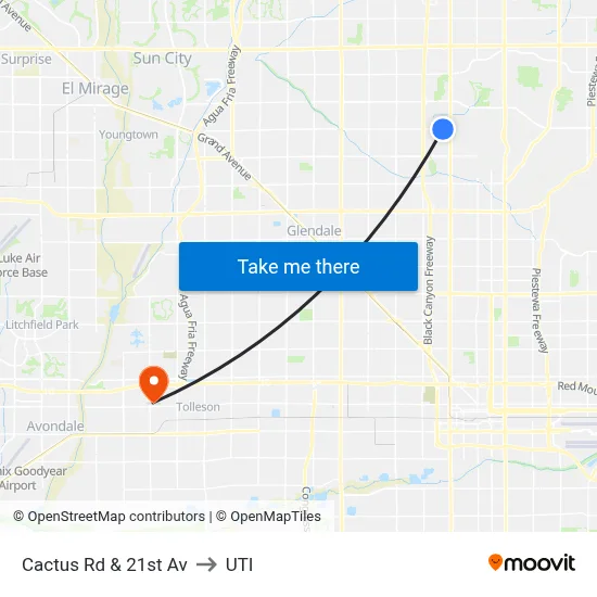 Cactus Rd & 21st Av to UTI map